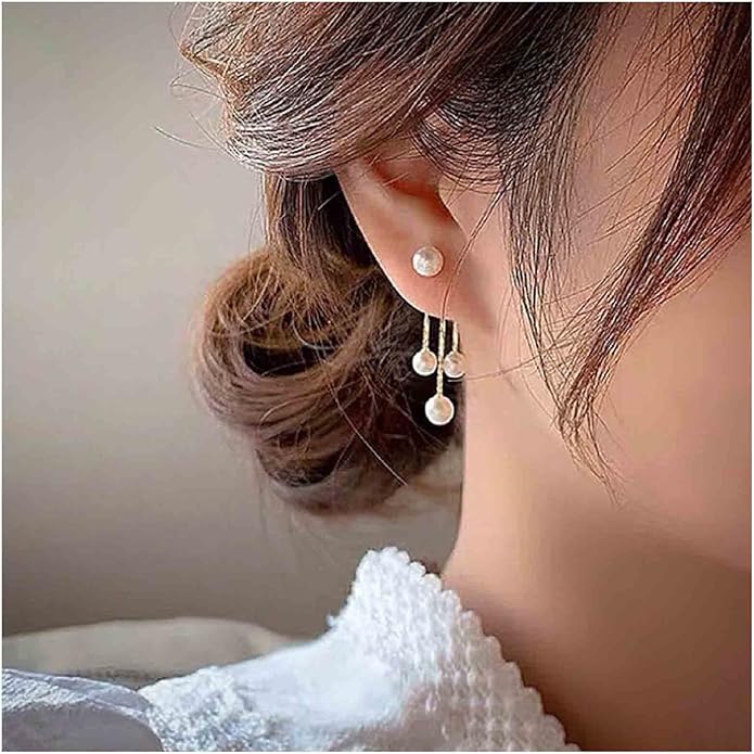 Boho Pearl Drop Dangle Earrings Gold Pearl Ear