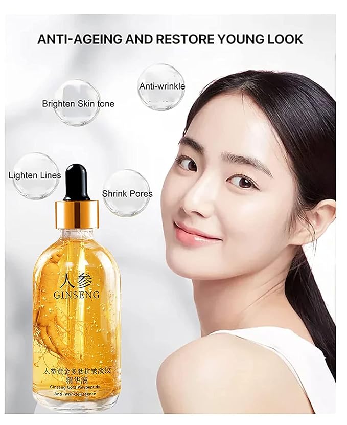 2Pcs Ginseng Polypeptide Anti-Ageing Essence, Ginseng Gold Polypeptide Anti-Ageing Essence, Ginseng Serum, for Tightening Sagging Skin Reduce Fine Lines (100 ml)