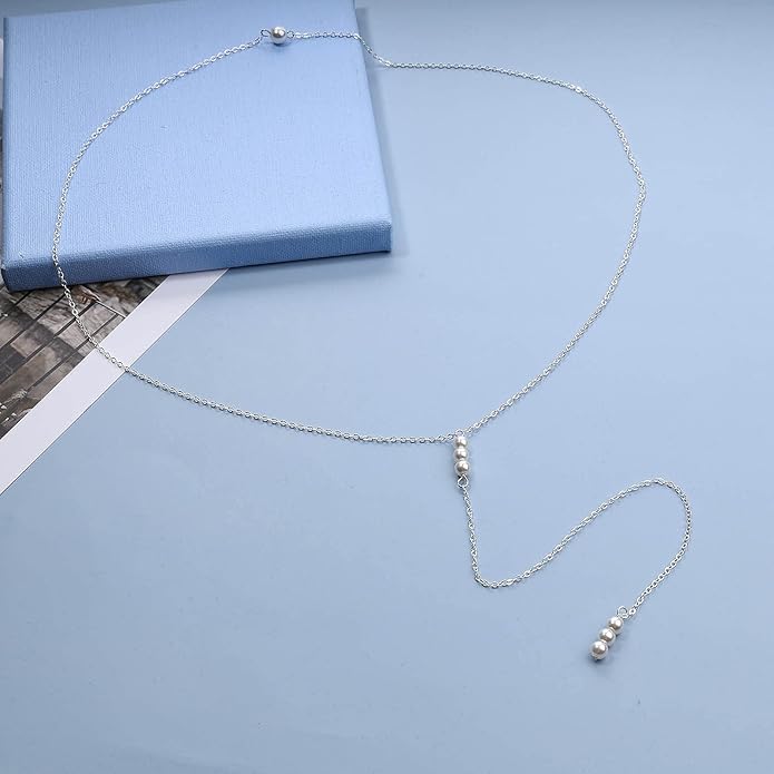 Boho Pearl Back Chain Necklace Gold Backdrop Necklace