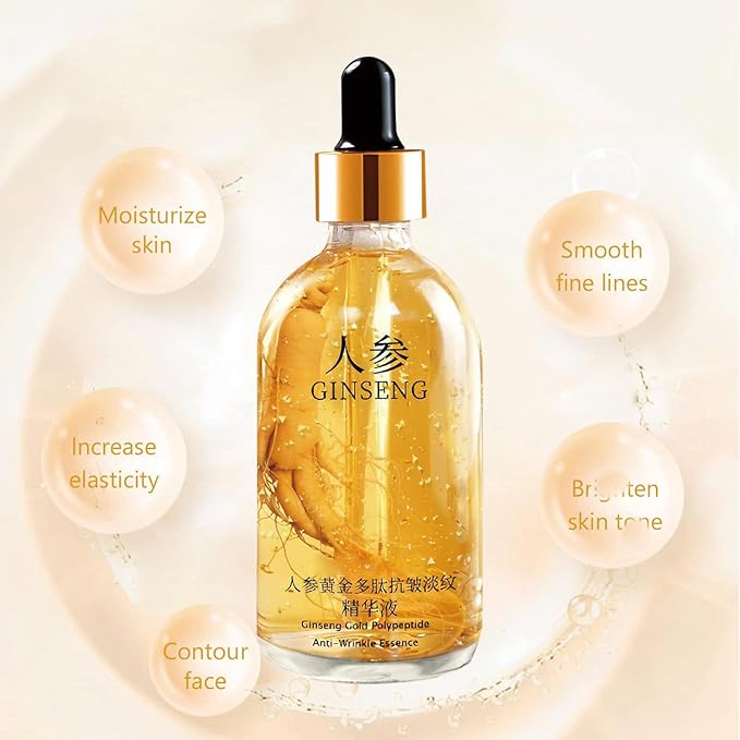 Ginseng Serum,Ginseng Polypeptide Anti-Ageing Essence Oil,Ginseng Gold Polypeptide Anti-Wrinkle Essence,One Ginseng Per Bottle for Tightening Sagging Skin Reduce Fine Lines (2PCS)
