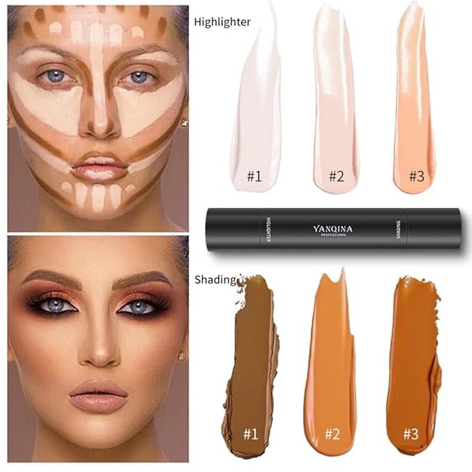 MEICOLY Cream Contour Stick Trio,Bronzer Highlighter Stick,2 in Makeup,6 Colors