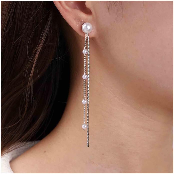 Vintage Pearl Dangle Earrings Long Pearl Chain Earrings