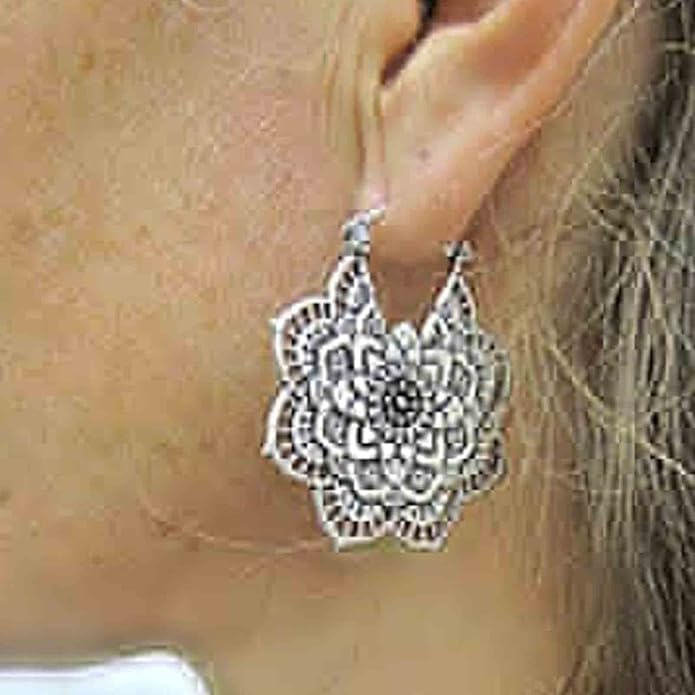 Boho Mandala Flower Earrings Gold Drop