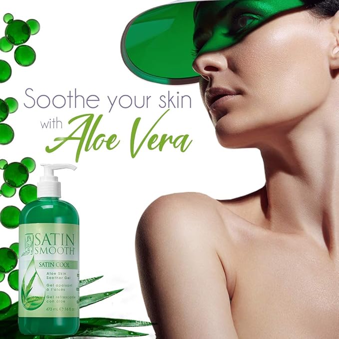 SATIN SMOOTH Satin Cool Aloe Vera Skin Soother Gel | Reduce Redness and Soothe Irritated Skin | Post-Wax Soothing Formula | 16 Fl. Oz.