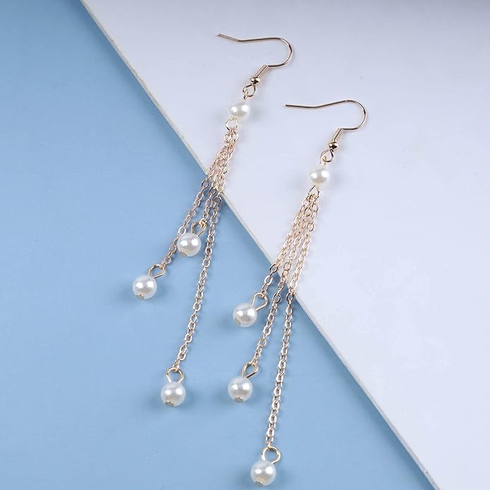 Vintage Pearl Dangle Earrings Gold Pearl