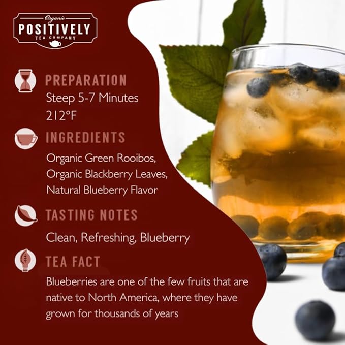 Organic Positively Tea Company, Blueberry Bliss Rooibos Tea, Loose Leaf, 16 Ounce