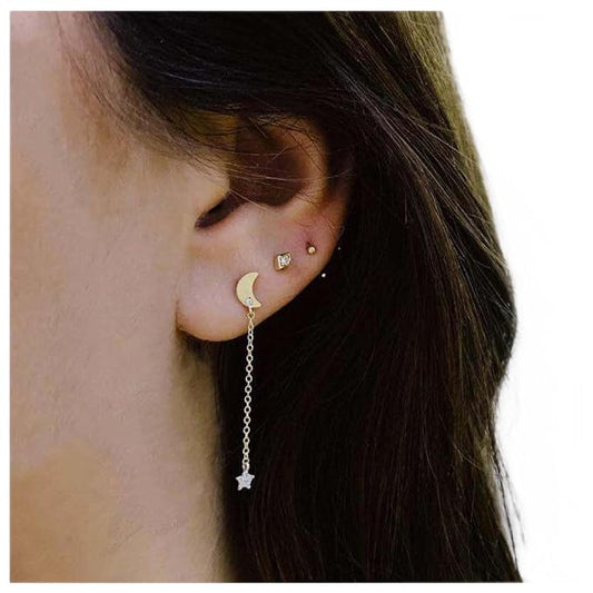 Bohemia Moon Star Dangle Earrings Gold