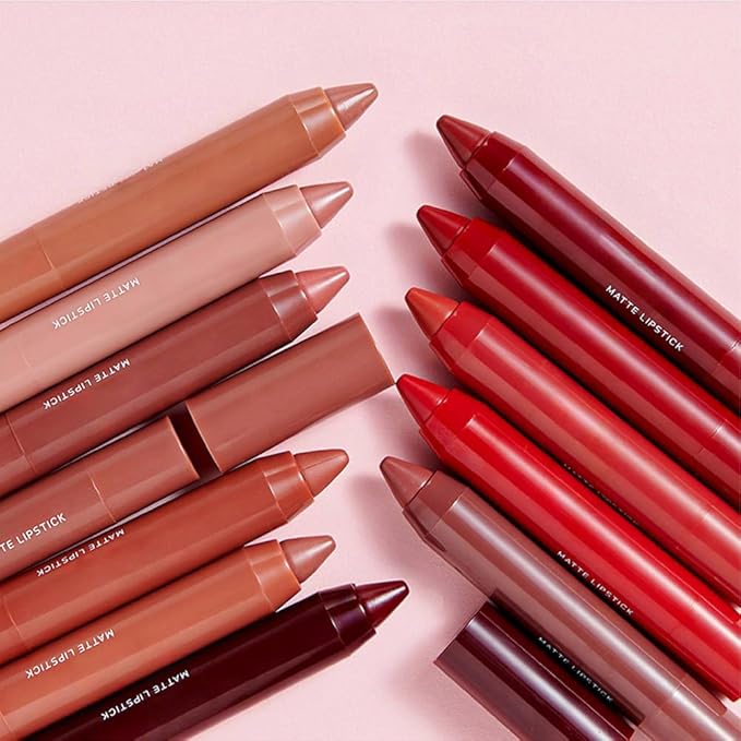 3 Colors Matt Nude Lipstick Lipliner Lip Crayons Pack Set,Velvet Moisture Smooth Matte Lipstick Pencils,Waterproof&Waterlasting,#01#03#07