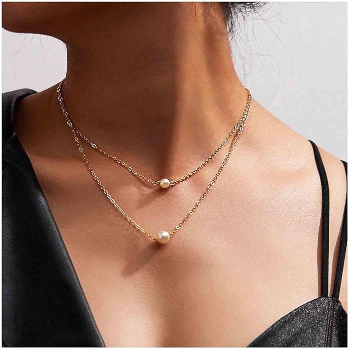 Boho Layered Pearl Necklace Choker Gold