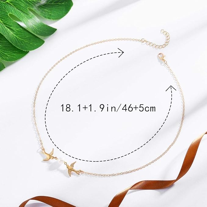Vintage Pearl Necklace Long Birds Necklace