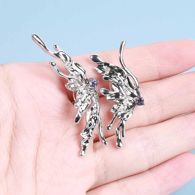 Punk Butterfly Wing Earrings Rhinestone Wing