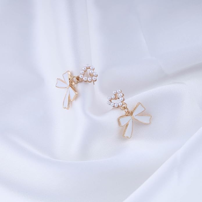 Vintage Pearl Bow Dangle Earrings Pearl
