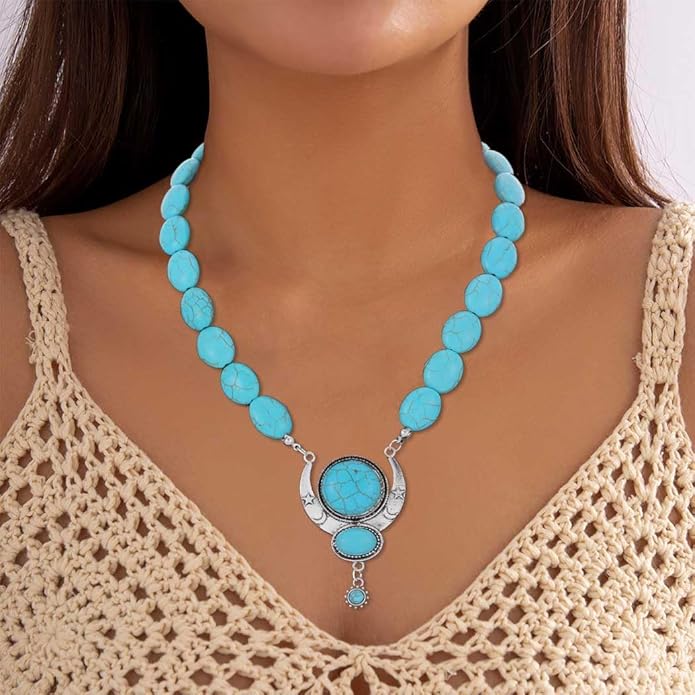 Y2K Necklace Puffy Turquoise Beaded Necklaces