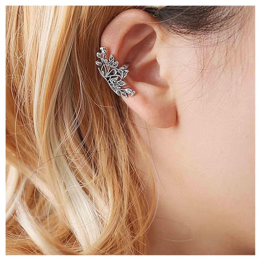 Boho Leaf Earcuff Earrings Silver Leaves