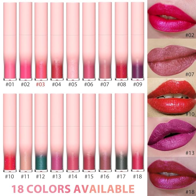 Matte to Glitter Liquid Lipstick Lip Makeup,Diamond Shiny Bright Red Glitter Sparkly Glossy Metallic Shimmer Sparkle Waterproof Lip Stick Lip Gloss for Women Lip Stain Long Lasting 24 hours