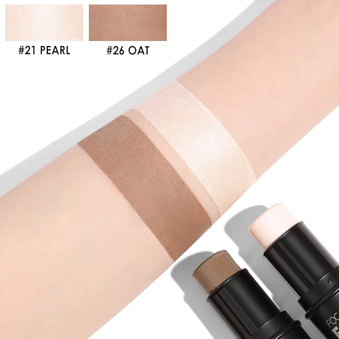 FOCALLURE 2 Pcs Mineral Cream Contour Stick,Moisturize Highlighter Illuminator Makeup,Light
