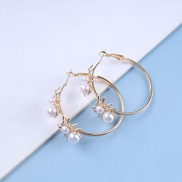 Vintage Hollow Circle Drop Earrings Pearl Spider Dangle