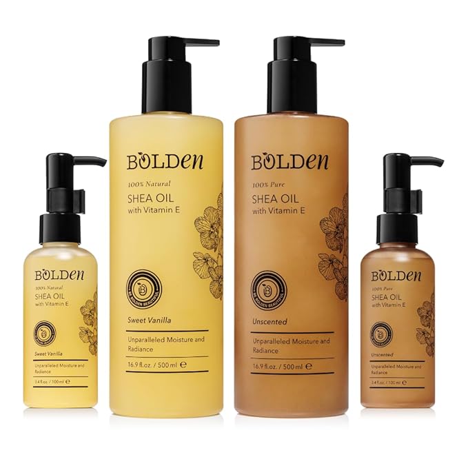BOLDEN SHEA OIL with Vitamin E | 100% Natural | Unparalleled Moisture & Radiance for Skin & Hair | Sweet Vanilla Scented | 16.9 Fl Oz