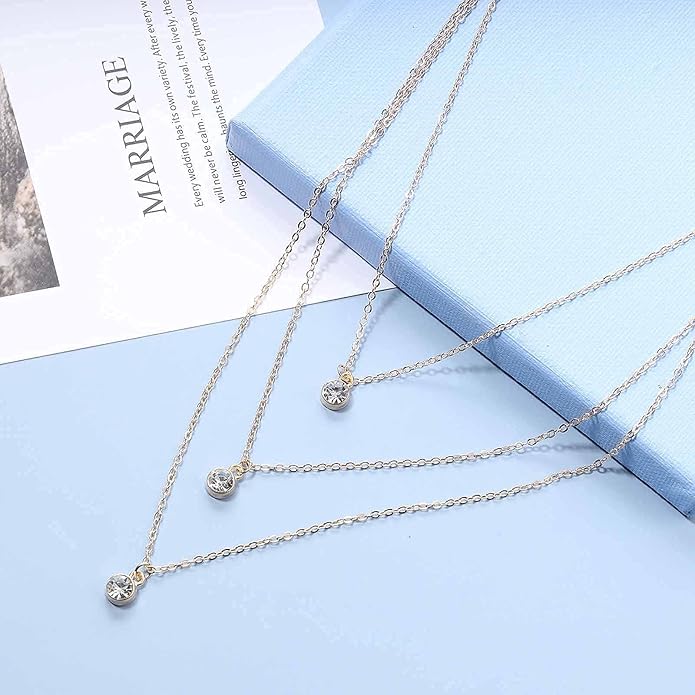 Boho Layered Crystal Necklace Gold Rhinestone