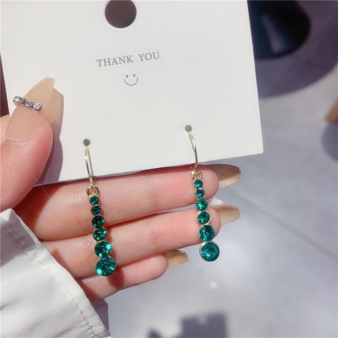 Vintage Crystal Emerald Drop Earrings Emerald