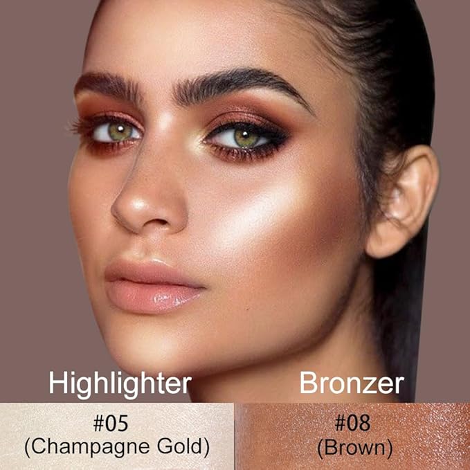 Kaely 2Pcs Cream Contour Highlighter Stick Kit,Bronzer Cheek Stick Waterproof,05+08