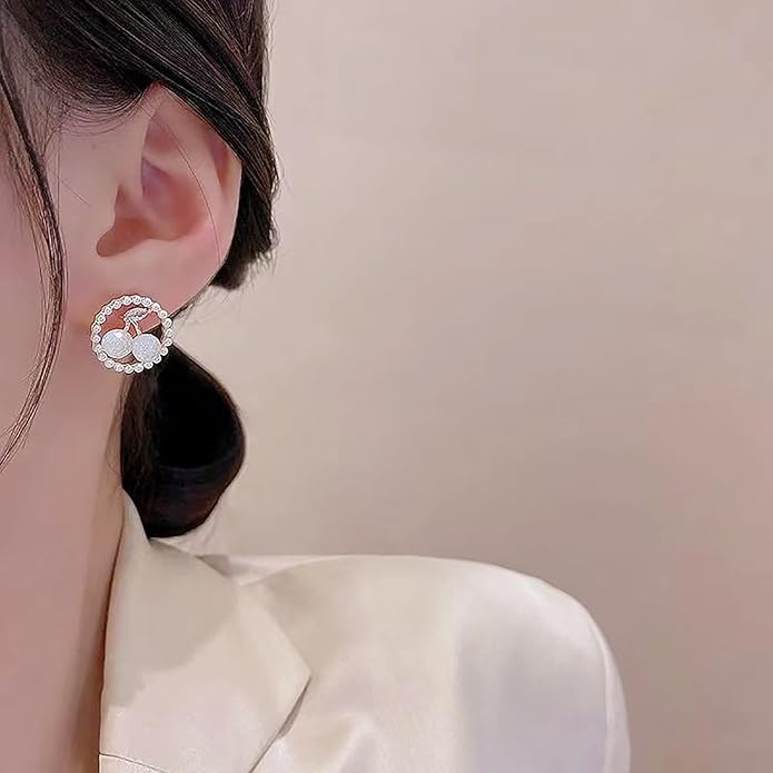 Vintage Circle Pearl Earrings Crystal Cherry