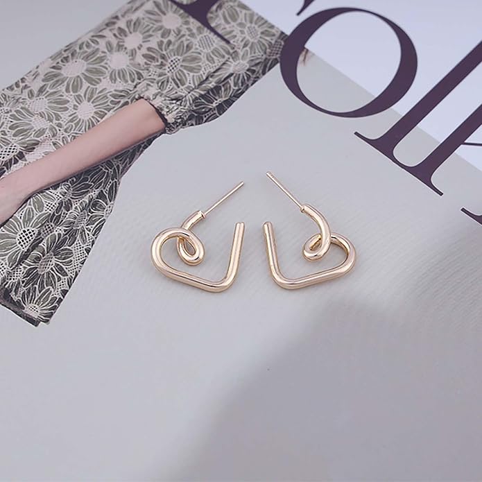 Vintage Heart Hoop Earrings Gold Heart