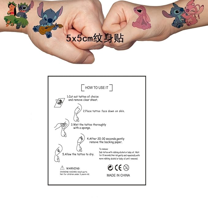 40pcs Stitch Temporary Tattoos Stickers for Kids,Birthday Party Girl Adult