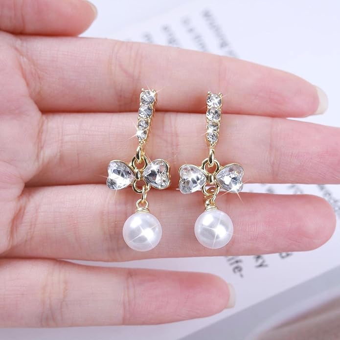 Vintage Crystal Pearl Dangle Earrings Rhinestone
