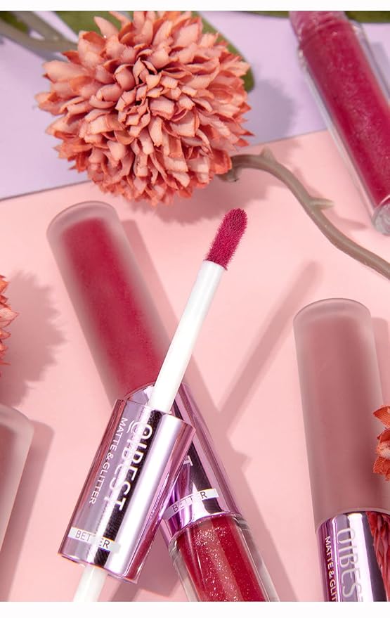 Double Head Lip Gloss Non Fading Lip Glaze Matte Mist Pearlescent Liquid Lipstick, 6-color suit