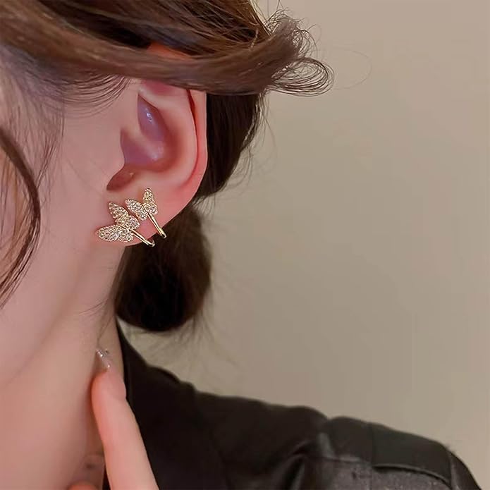 Vintage Crystal Butterfly Claw Earrings Rhinestone