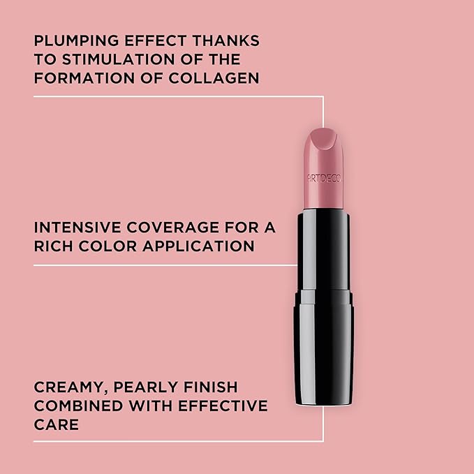 ARTDECO Perfect Color Lipstick - Lingering Rose - Glide-On Lipstick - Rich Color & Plumping Effect - Creamy, Pearly Finish - Hyaluronic Acid - Long Lasting - Lip Plumper - Lip Care - Makeup - 0.14 Oz