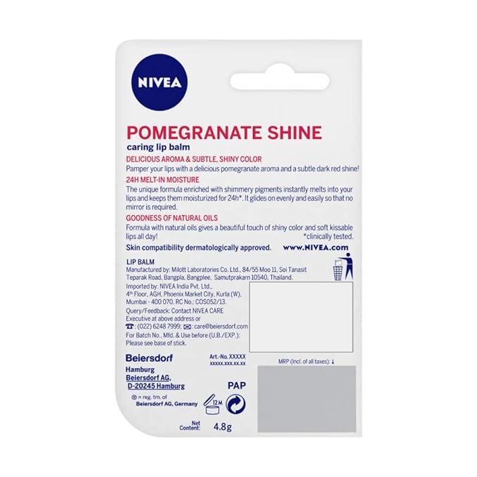 NIVEA Lip Balm, Pomegranate Shine, 4.8g