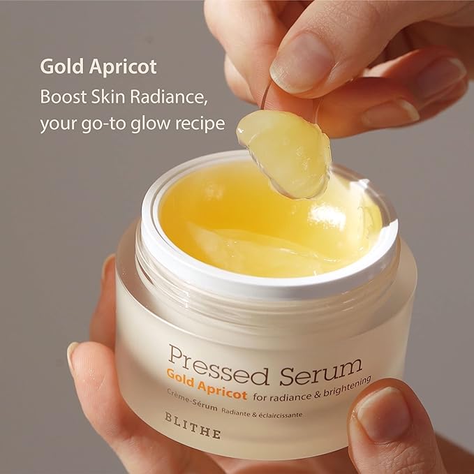 BLITHE Pressed Serum Gold Apricot Glass Skin Korean Skincare Moisturizer/Serum - Niacinamide Serum for Natural Glow & Radiance, Face Serum for Women 1.68 Fl Oz