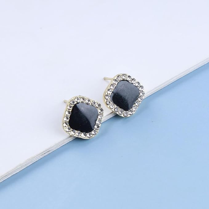 Vintage Black Square Crystal Earrings Black Cz Stud
