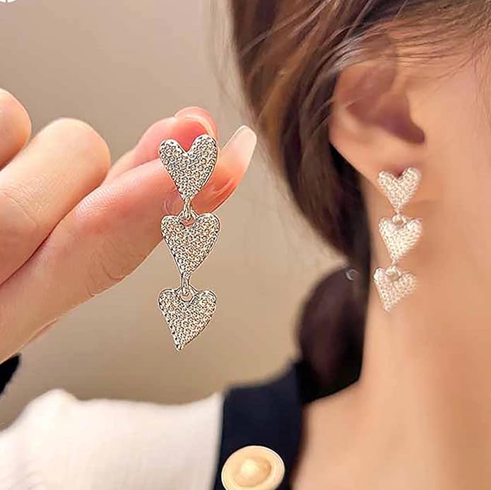 Vintage Heart Drop Earrings Long Heart