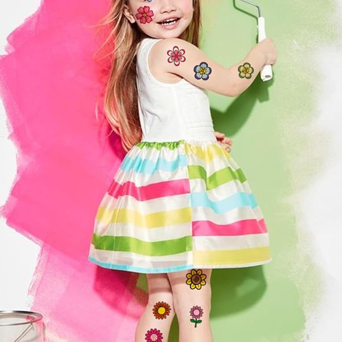 Flower Temporary Tattoos for Kids - 74 Individually Bag Fillers