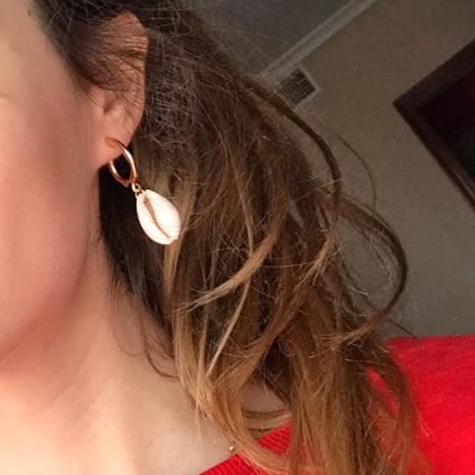 Natural Cowrie Shell Earrings Gold Boho Dangle Shell