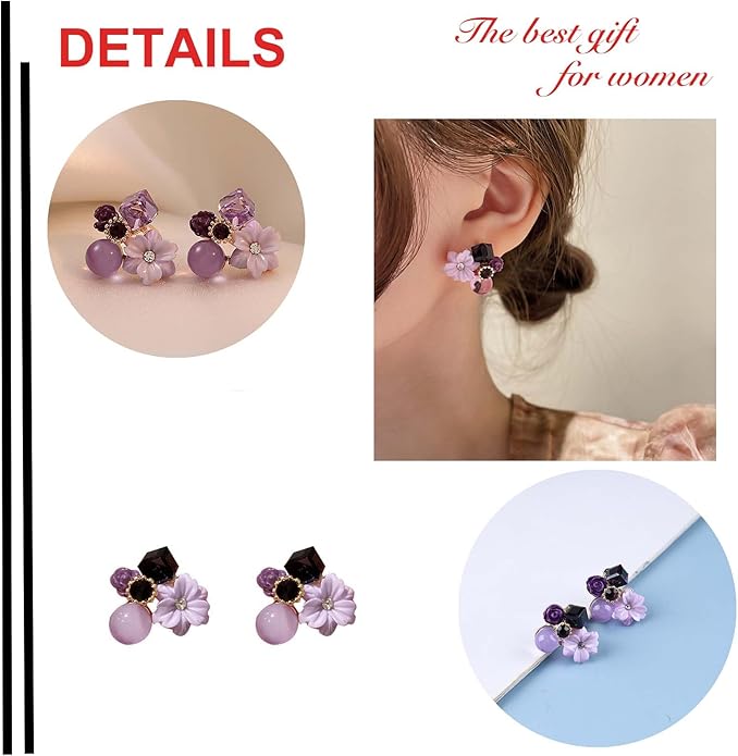 Boho Amethyst Flower Drop Earrings Vintage