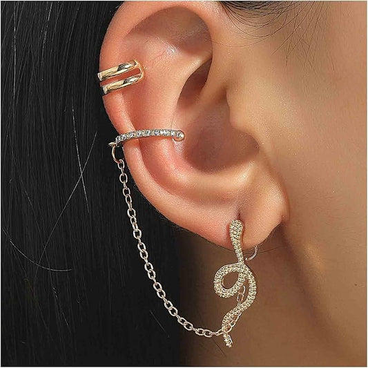 Punk Snake Cuff Chain Earrings Gold Serpent Cartilage