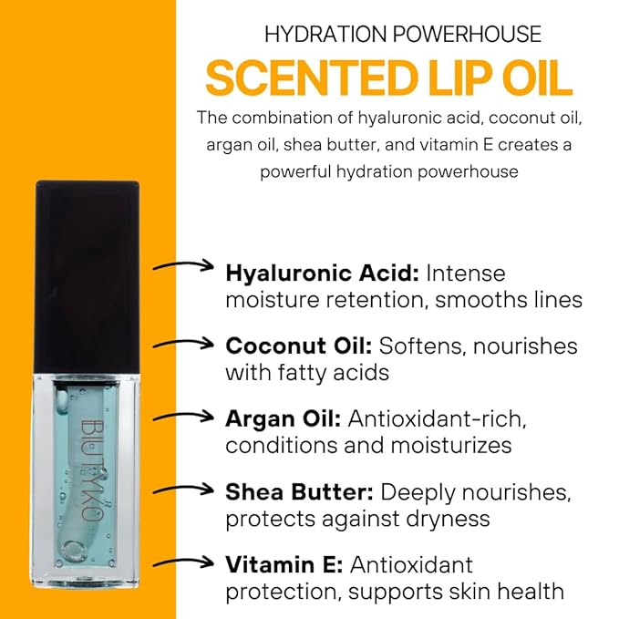 Hydrating Lip Oil Glow - Dry, Chapped Lips - Non-Sticky Fruit Flavor | Aloe