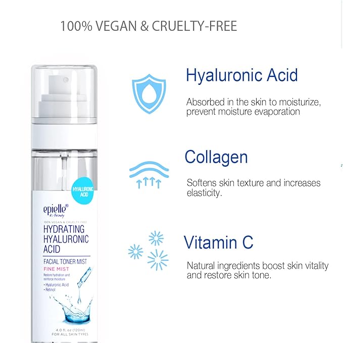 epielle Hydrating Hyaluronic Acid Serum & Mist | epielle Brightening Vitamin C Serum & Mist For all skin types, 100% Vegan & Cruelty-Free (Hyaluronic Acid Serum + Mist)