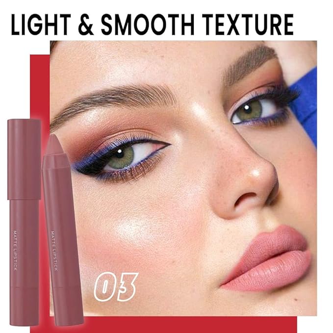3 Colors Matt Nude Lipstick Lipliner Lip Crayons Pack Set,Velvet Moisture Smooth Matte Lipstick Pencils,Waterproof&Waterlasting,#01#03#07