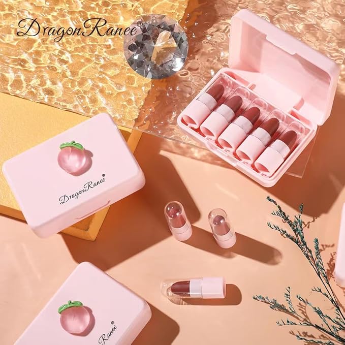 AMAKO Carrot peach lipstick set is not easy to fall matte matte soybean color sample fruit lipstick (02#Honey peach)