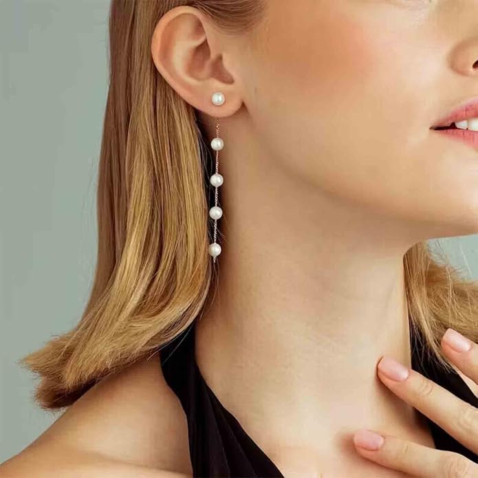 Boho Pearl Drop Earrings Long Pearl