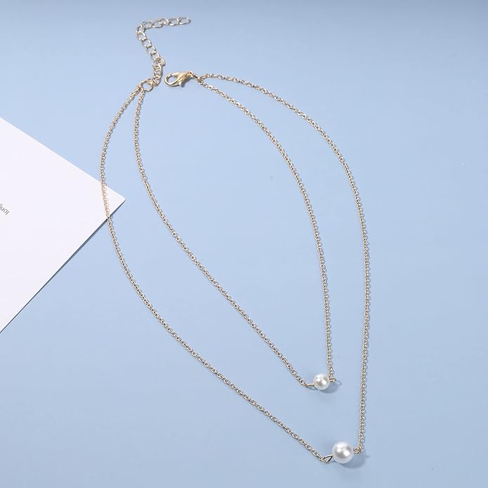 Boho Layered Pearl Necklace Choker Gold