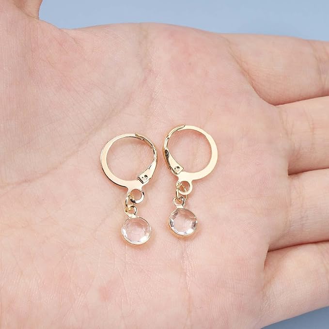 Round Bezel Dangle Earrings Gold Crystal Quartz Earrings