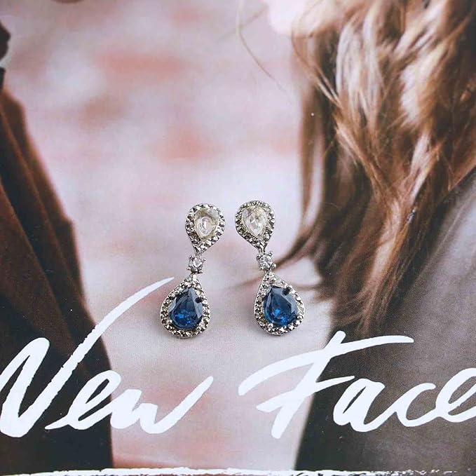 Vintage Sapphire Drop Earrings Oval Sapphire Crystal Earrings