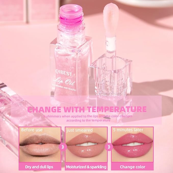 Yasovigi Magic Color Changing Lip Oil, Plumping Moisturizing Lip Oil, Big Brush Plumping Lip Gloss Non-sticky Lip Primer
