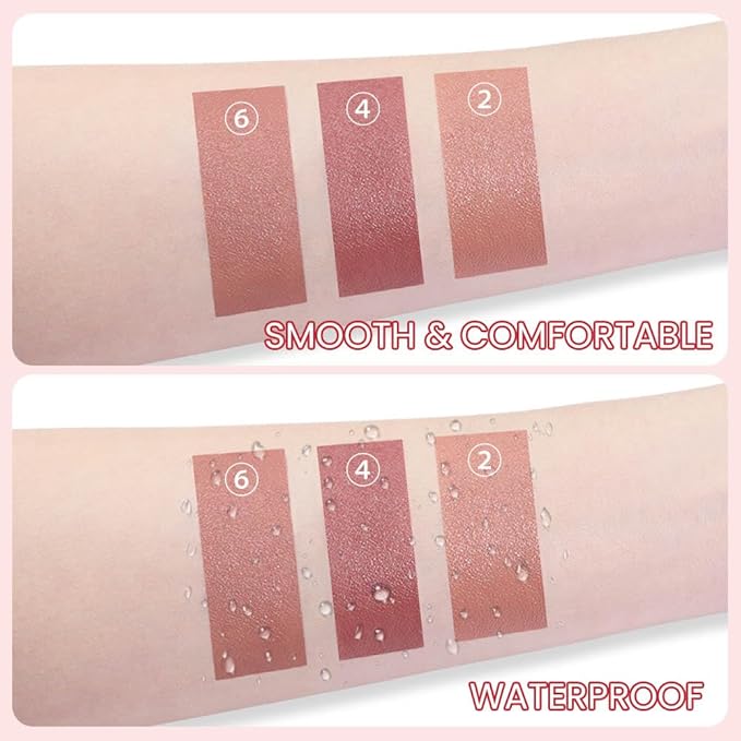 3 Colors Matt Nude Lipstick Lipliner Lip Crayons Pack Set,Velvet Moisture Smooth Matte Lipstick Pencils,Waterproof&Waterlasting,#02#04#06